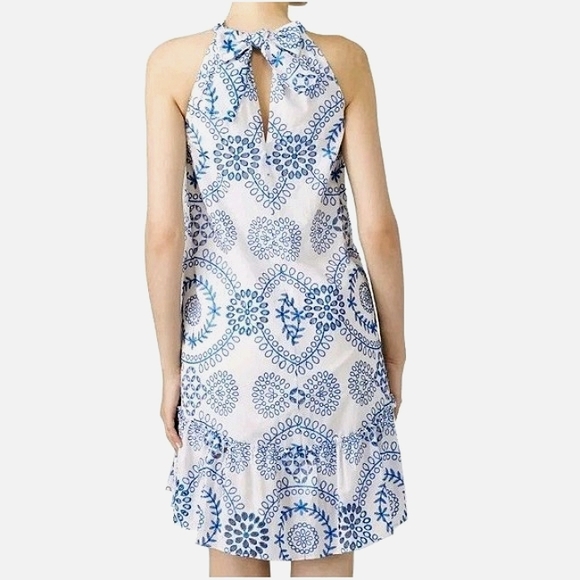 Trina Turk Dress‎ Small Kori Ruffled Embroidered Mini Flouce Bow Cottage Boho - Picture 2 of 15